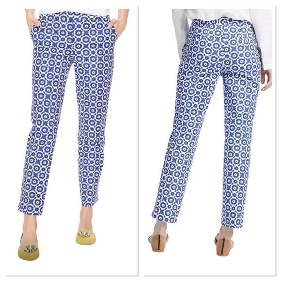 Boden Richmond 7/8 Pants Greek Blue Floral Print Ankle Crop Trousers Size 8 R - Picture 2 of 11